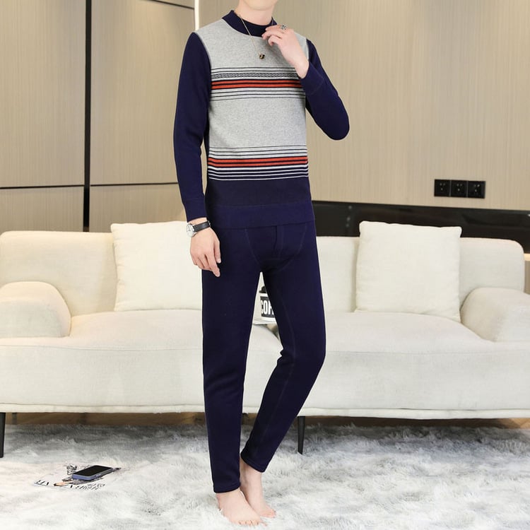 Set termic masculin din poliester cu căptușeală de fleece, iarnă, dublu strat, Bluza și Pantaloni