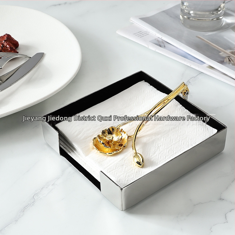 Cutie de depozitare pentru șervețele din oțel inoxidabil, formă pătrată, finisaj lustruit, design nordic minimalist, stil lux lejer