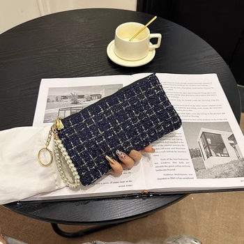 Γυναικείο σύντομο πορτοφόλι με θήκη καρτών, φερμουάρ για κέρματα, θήκη για κλειδιά και θήκη κινητού - καρό μοτίβο σε πολυεστέρα με επένδυση PU, αστικός μινιμαλισμός, μοντέλο 2025