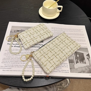 Γυναικείο σύντομο πορτοφόλι με θήκη καρτών, φερμουάρ για κέρματα, θήκη για κλειδιά και θήκη κινητού - καρό μοτίβο σε πολυεστέρα με επένδυση PU, αστικός μινιμαλισμός, μοντέλο 2025