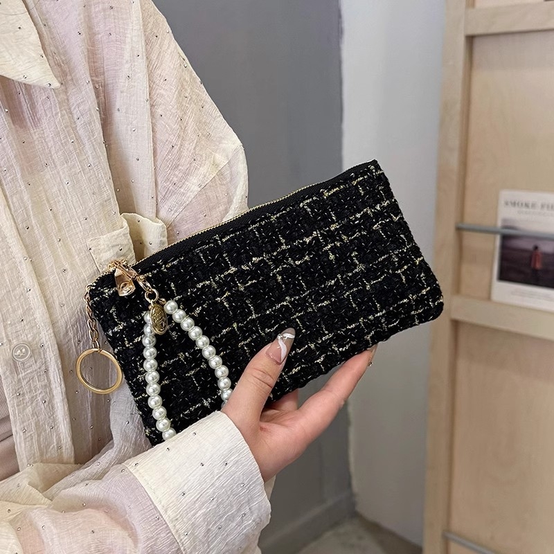 Γυναικείο σύντομο πορτοφόλι με θήκη καρτών, φερμουάρ για κέρματα, θήκη για κλειδιά και θήκη κινητού - καρό μοτίβο σε πολυεστέρα με επένδυση PU, αστικός μινιμαλισμός, μοντέλο 2025