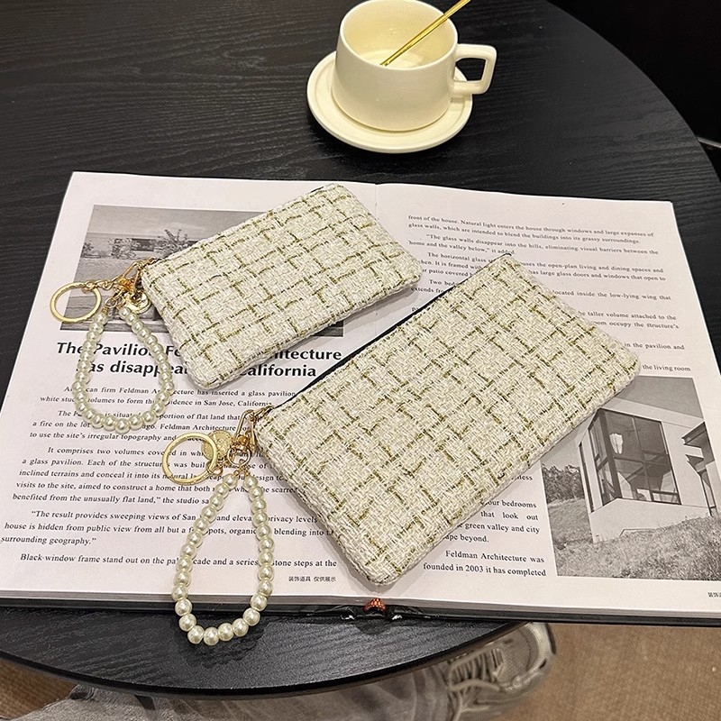 Γυναικείο σύντομο πορτοφόλι με θήκη καρτών, φερμουάρ για κέρματα, θήκη για κλειδιά και θήκη κινητού - καρό μοτίβο σε πολυεστέρα με επένδυση PU, αστικός μινιμαλισμός, μοντέλο 2025