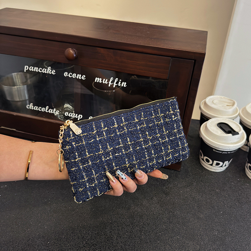 Γυναικείο σύντομο πορτοφόλι με θήκη καρτών, φερμουάρ για κέρματα, θήκη για κλειδιά και θήκη κινητού - καρό μοτίβο σε πολυεστέρα με επένδυση PU, αστικός μινιμαλισμός, μοντέλο 2025