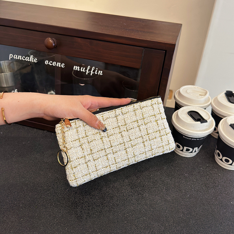 Γυναικείο σύντομο πορτοφόλι με θήκη καρτών, φερμουάρ για κέρματα, θήκη για κλειδιά και θήκη κινητού - καρό μοτίβο σε πολυεστέρα με επένδυση PU, αστικός μινιμαλισμός, μοντέλο 2025