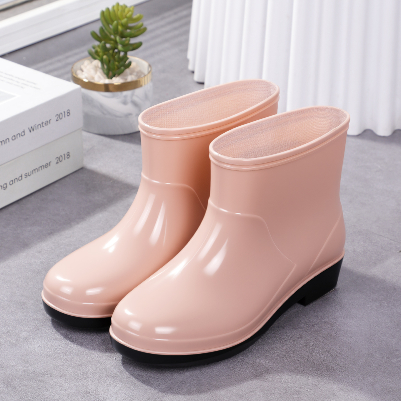 Ženske PVC čizme za kišu, PVC gornji dio, niski pet 1–3 cm, vodootporne, četiri sezone, jednobojni uzorak