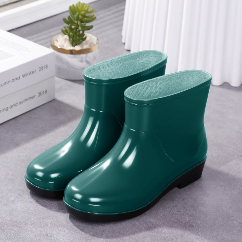 Ženske PVC čizme za kišu, PVC gornji dio, niski pet 1–3 cm, vodootporne, četiri sezone, jednobojni uzorak