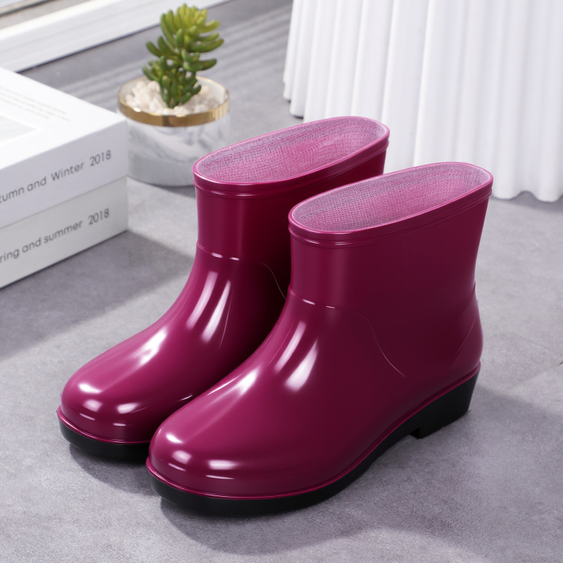 Ženske PVC čizme za kišu, PVC gornji dio, niski pet 1–3 cm, vodootporne, četiri sezone, jednobojni uzorak