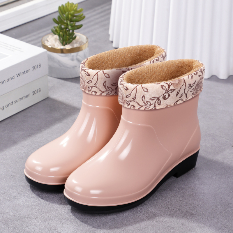 Ženske PVC čizme za kišu, PVC gornji dio, niski pet 1–3 cm, vodootporne, četiri sezone, jednobojni uzorak