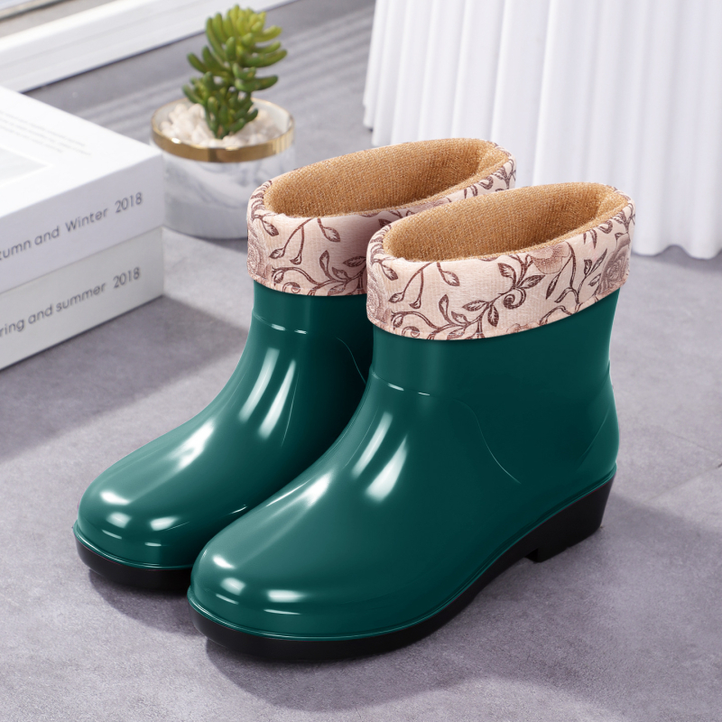 Ženske PVC čizme za kišu, PVC gornji dio, niski pet 1–3 cm, vodootporne, četiri sezone, jednobojni uzorak