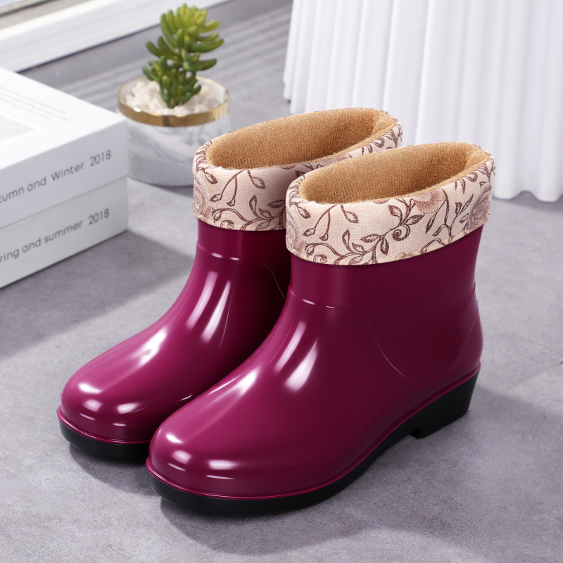 Ženske PVC čizme za kišu, PVC gornji dio, niski pet 1–3 cm, vodootporne, četiri sezone, jednobojni uzorak