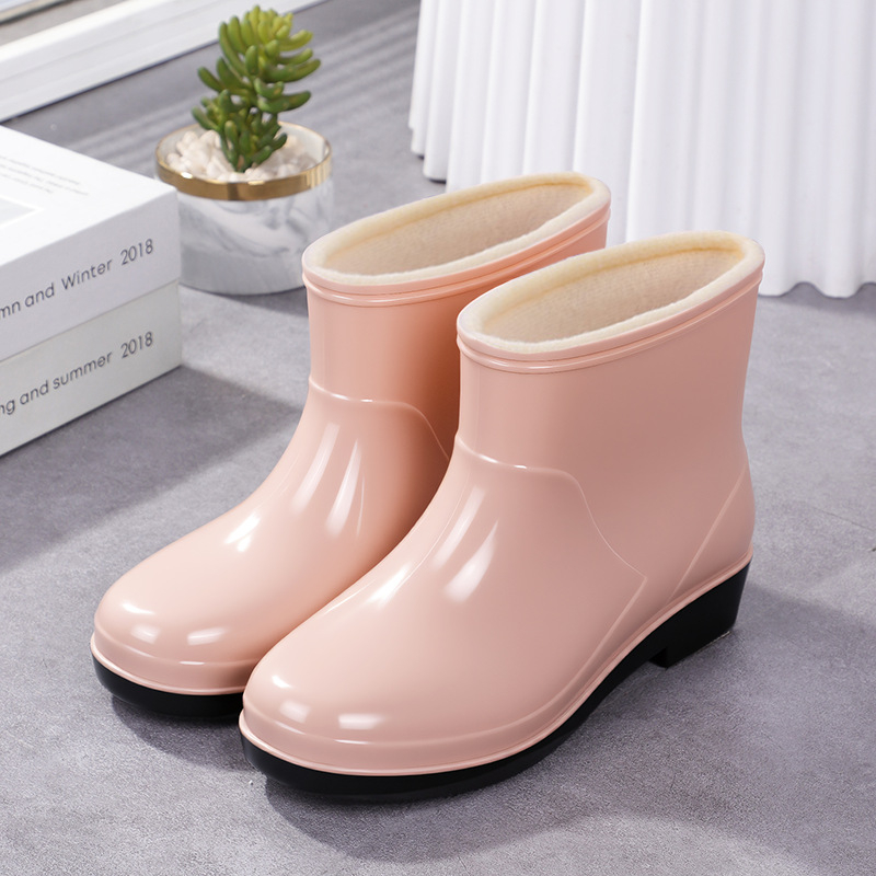 Ženske PVC čizme za kišu, PVC gornji dio, niski pet 1–3 cm, vodootporne, četiri sezone, jednobojni uzorak