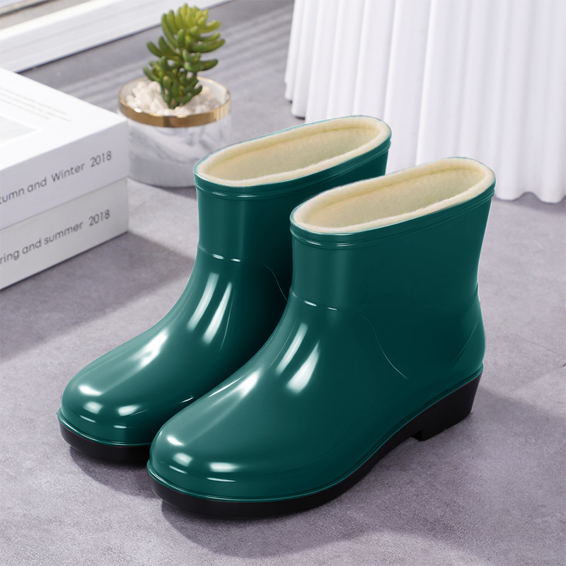Ženske PVC čizme za kišu, PVC gornji dio, niski pet 1–3 cm, vodootporne, četiri sezone, jednobojni uzorak