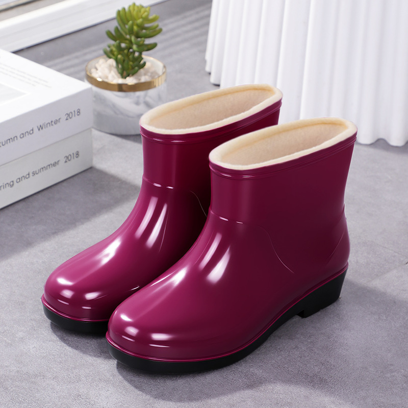 Ženske PVC čizme za kišu, PVC gornji dio, niski pet 1–3 cm, vodootporne, četiri sezone, jednobojni uzorak