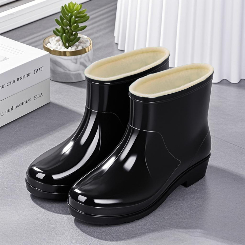 Ženske PVC čizme za kišu, PVC gornji dio, niski pet 1–3 cm, vodootporne, četiri sezone, jednobojni uzorak
