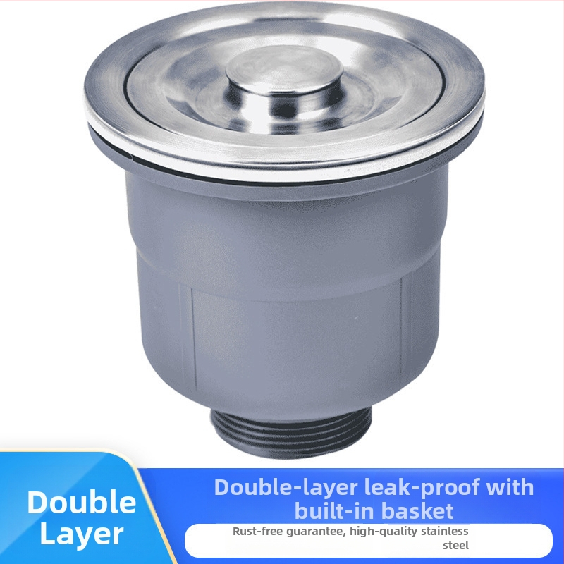 Súprava odtokov pre kuchynský drez z nehrdzavejúcej ocele, ťahový typ, moderný minimalistický štýl, model: Kitchen Sink Steel Head