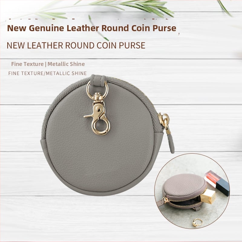 Στρογγυλό πορτοφόλι από γνήσιο δέρμα με θήκη για ακουστικά, unisex, αστικός μινιμαλιστικός σχεδιασμός