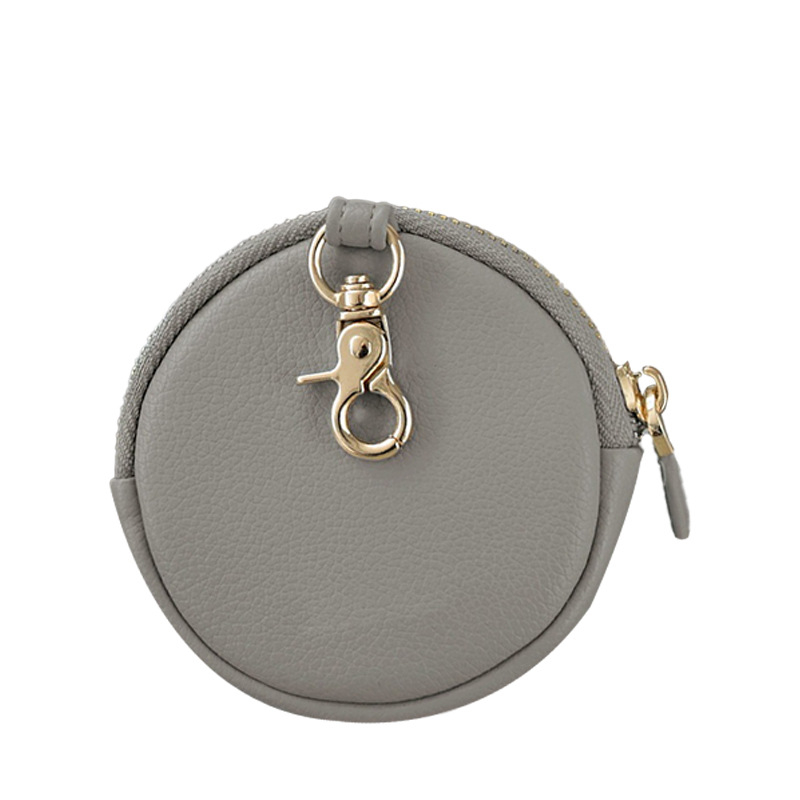 Στρογγυλό πορτοφόλι από γνήσιο δέρμα με θήκη για ακουστικά, unisex, αστικός μινιμαλιστικός σχεδιασμός