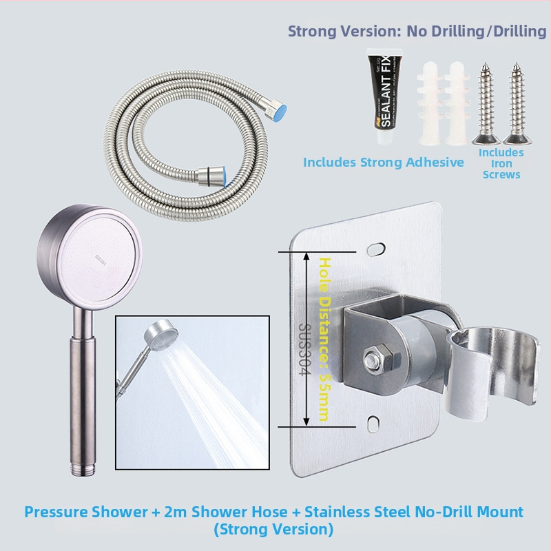 HZ388 nerezový držiak na sprchu – bezvŕtová montáž, nastaviteľný držiak na hlavicu sprchy s funkciou dažďa