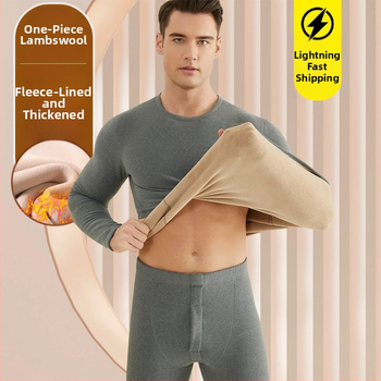 Set de lenjerie termică pentru bărbați, cu fleece din lână de miel, țesătură foarte groasă (501-600 g/m²), 90-95% acrilic, mâneci lungi, guler cu o singură linie