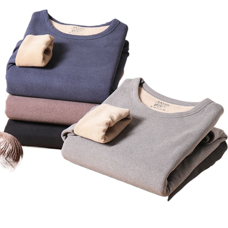 Set de lenjerie termică pentru bărbați, cu fleece din lână de miel, țesătură foarte groasă (501-600 g/m²), 90-95% acrilic, mâneci lungi, guler cu o singură linie