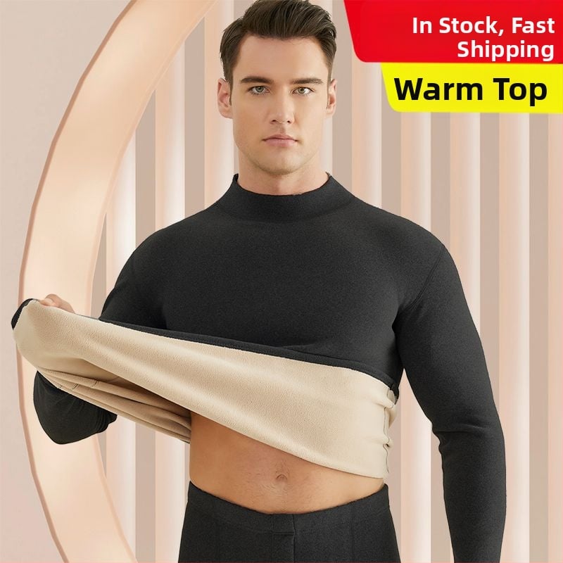 Set de lenjerie termică pentru bărbați, cu fleece din lână de miel, țesătură foarte groasă (501-600 g/m²), 90-95% acrilic, mâneci lungi, guler cu o singură linie