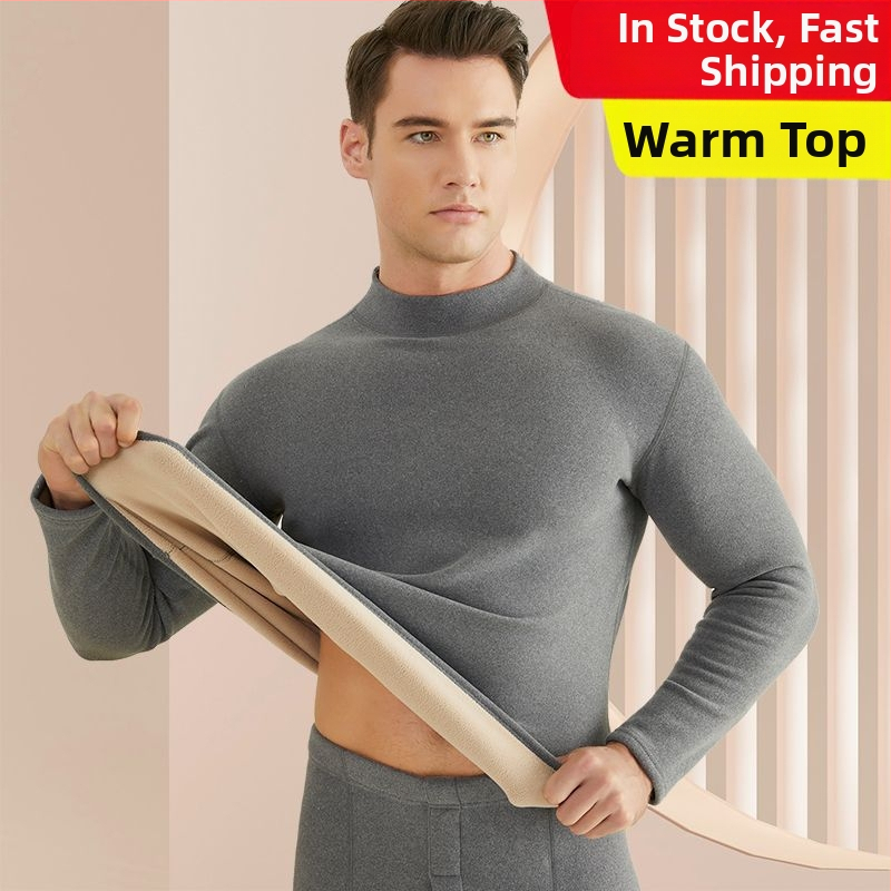 Set de lenjerie termică pentru bărbați, cu fleece din lână de miel, țesătură foarte groasă (501-600 g/m²), 90-95% acrilic, mâneci lungi, guler cu o singură linie