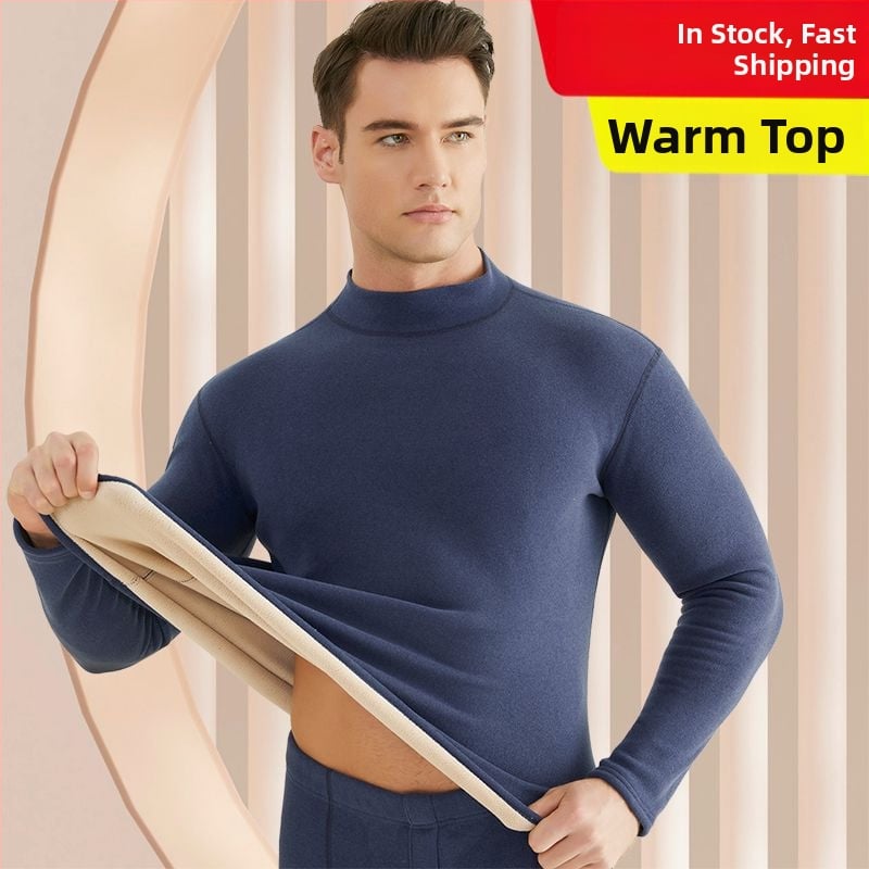 Set de lenjerie termică pentru bărbați, cu fleece din lână de miel, țesătură foarte groasă (501-600 g/m²), 90-95% acrilic, mâneci lungi, guler cu o singură linie