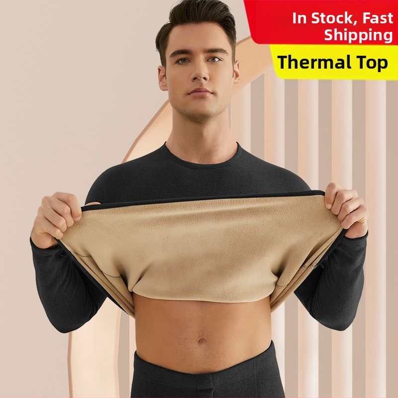 Set de lenjerie termică pentru bărbați, cu fleece din lână de miel, țesătură foarte groasă (501-600 g/m²), 90-95% acrilic, mâneci lungi, guler cu o singură linie