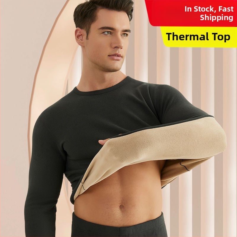 Set de lenjerie termică pentru bărbați, cu fleece din lână de miel, țesătură foarte groasă (501-600 g/m²), 90-95% acrilic, mâneci lungi, guler cu o singură linie