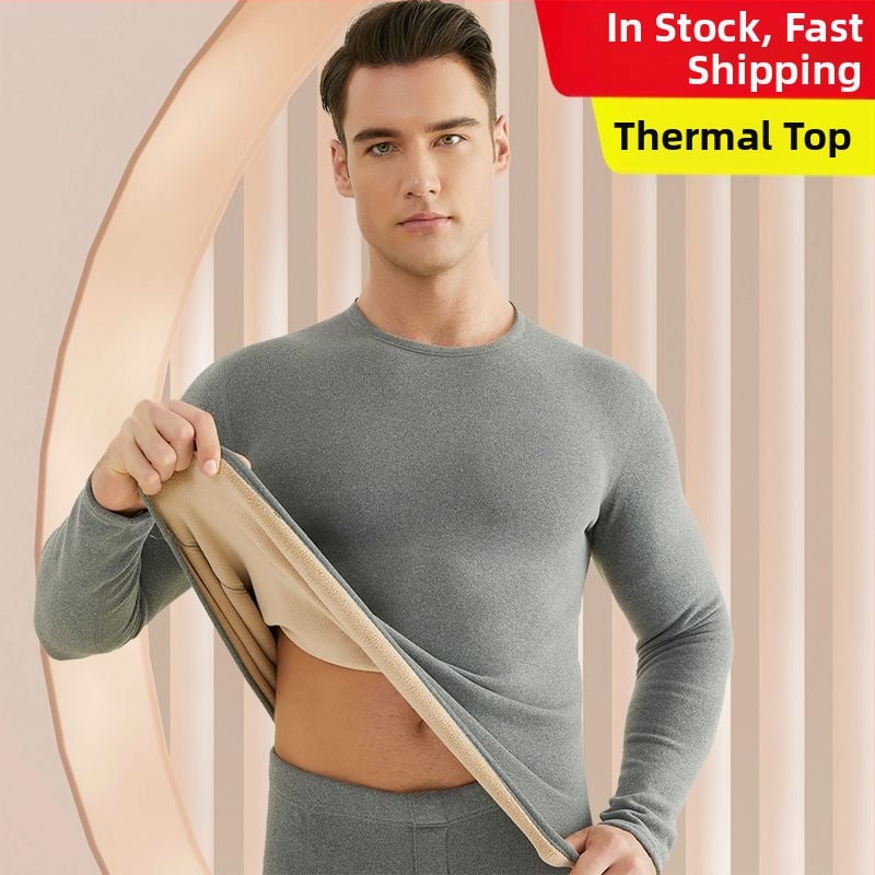 Set de lenjerie termică pentru bărbați, cu fleece din lână de miel, țesătură foarte groasă (501-600 g/m²), 90-95% acrilic, mâneci lungi, guler cu o singură linie