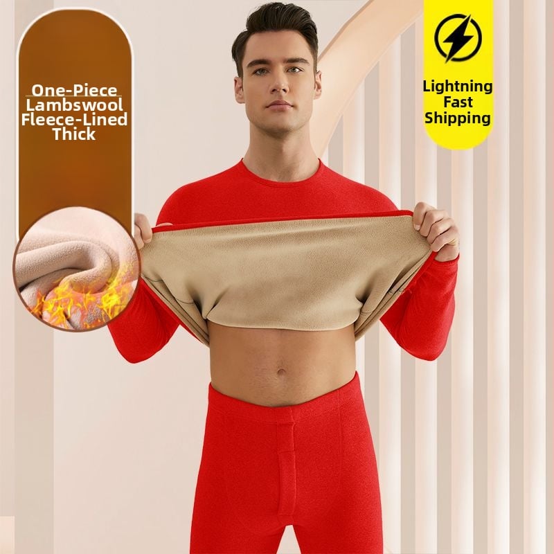 Set de lenjerie termică pentru bărbați, cu fleece din lână de miel, țesătură foarte groasă (501-600 g/m²), 90-95% acrilic, mâneci lungi, guler cu o singură linie