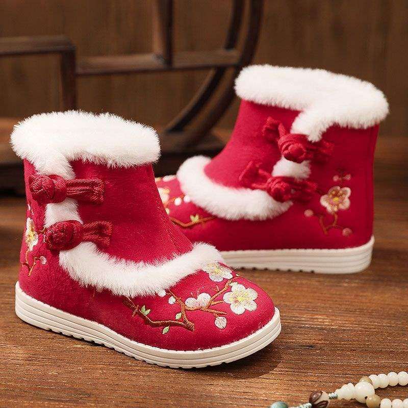 Χειροποίητα υφαντά παπούτσια, κινεζικού στυλ με τετράγωνο τακούνι, βαμβακερό πάνω μέρος, καουτσούκ σόλα, χωρίς κορδόνια