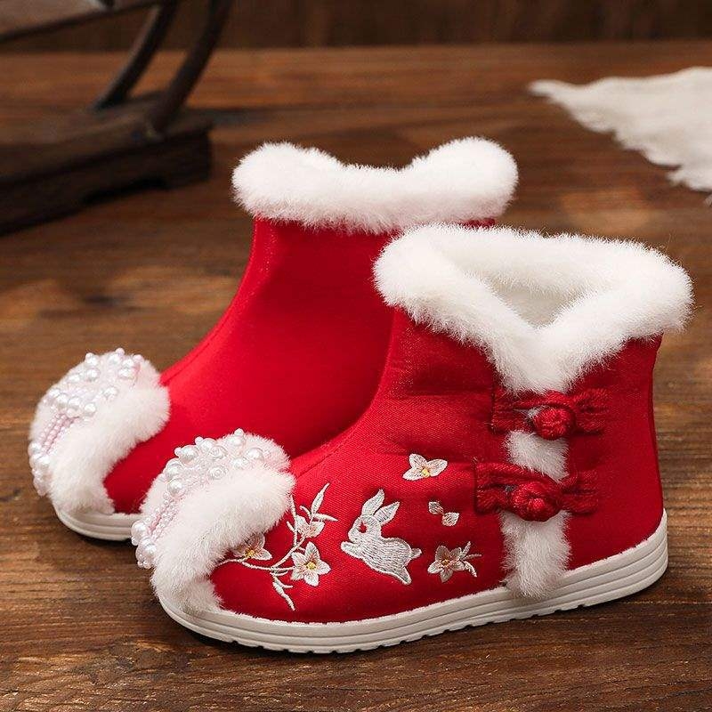 Χειροποίητα υφαντά παπούτσια, κινεζικού στυλ με τετράγωνο τακούνι, βαμβακερό πάνω μέρος, καουτσούκ σόλα, χωρίς κορδόνια