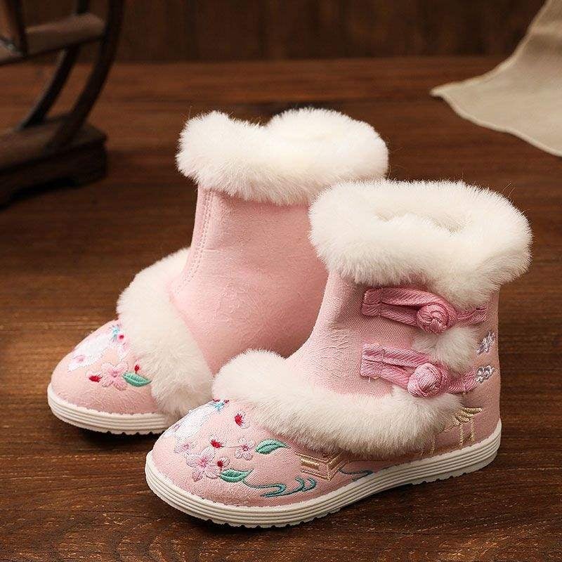 Χειροποίητα υφαντά παπούτσια, κινεζικού στυλ με τετράγωνο τακούνι, βαμβακερό πάνω μέρος, καουτσούκ σόλα, χωρίς κορδόνια