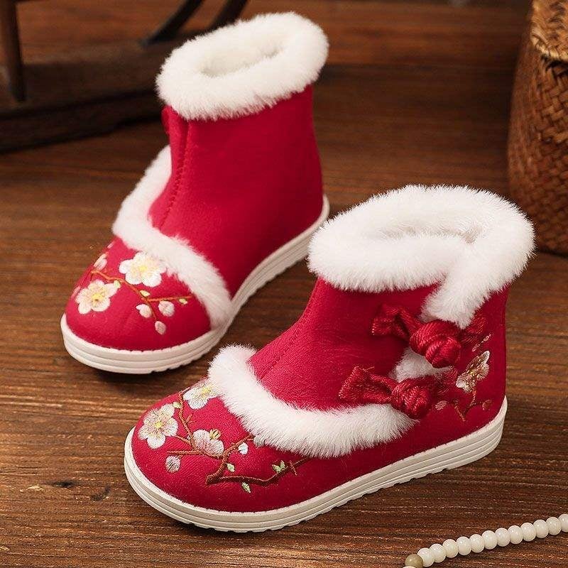 Χειροποίητα υφαντά παπούτσια, κινεζικού στυλ με τετράγωνο τακούνι, βαμβακερό πάνω μέρος, καουτσούκ σόλα, χωρίς κορδόνια