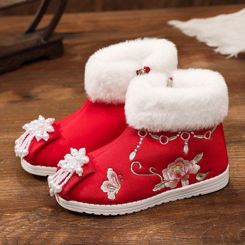 Χειροποίητα υφαντά παπούτσια, κινεζικού στυλ με τετράγωνο τακούνι, βαμβακερό πάνω μέρος, καουτσούκ σόλα, χωρίς κορδόνια