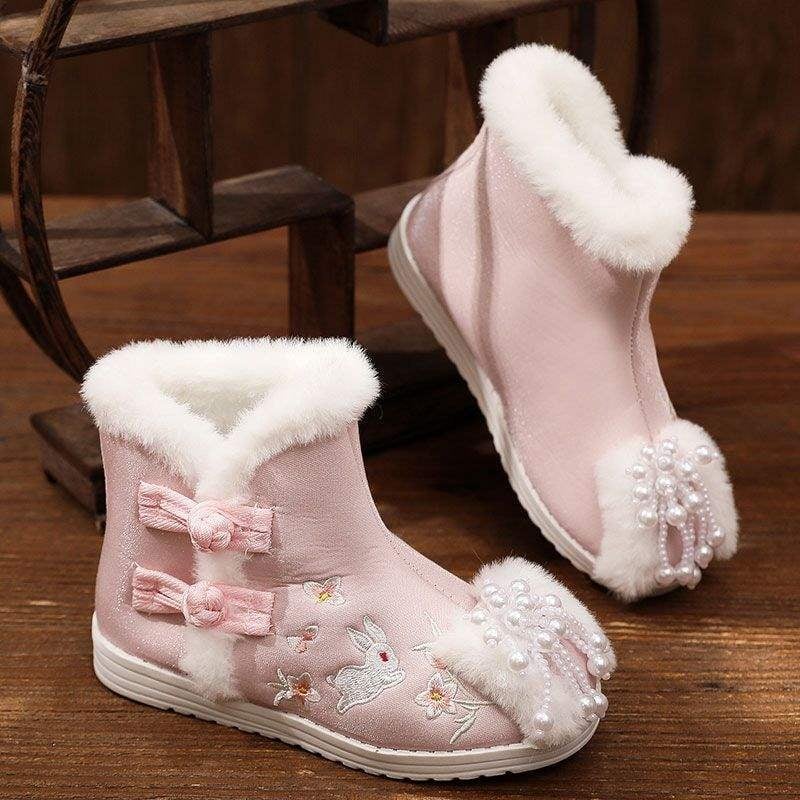 Χειροποίητα υφαντά παπούτσια, κινεζικού στυλ με τετράγωνο τακούνι, βαμβακερό πάνω μέρος, καουτσούκ σόλα, χωρίς κορδόνια