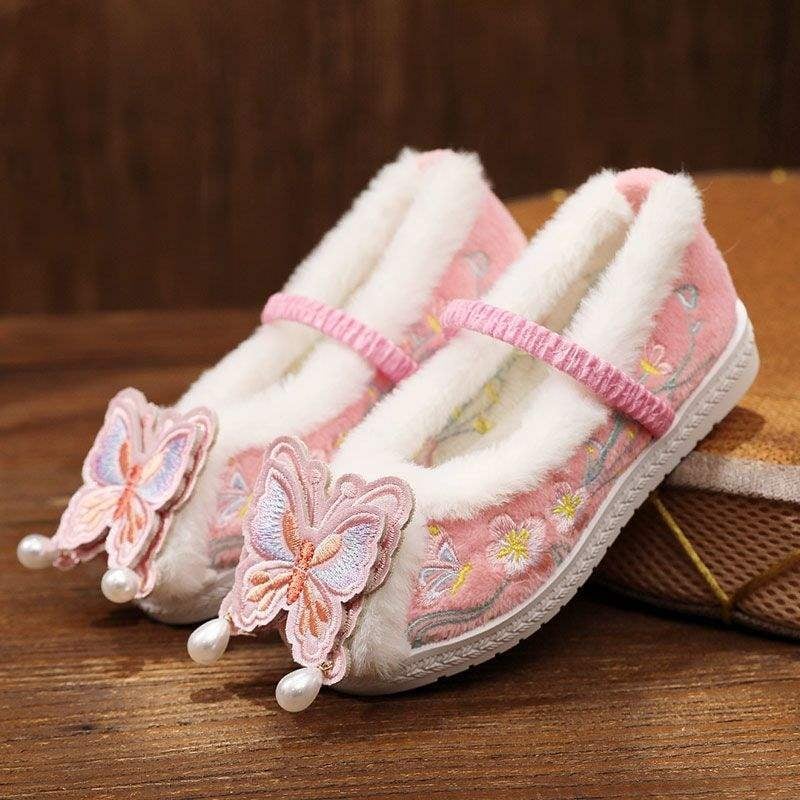 Χειροποίητα υφαντά παπούτσια, κινεζικού στυλ με τετράγωνο τακούνι, βαμβακερό πάνω μέρος, καουτσούκ σόλα, χωρίς κορδόνια