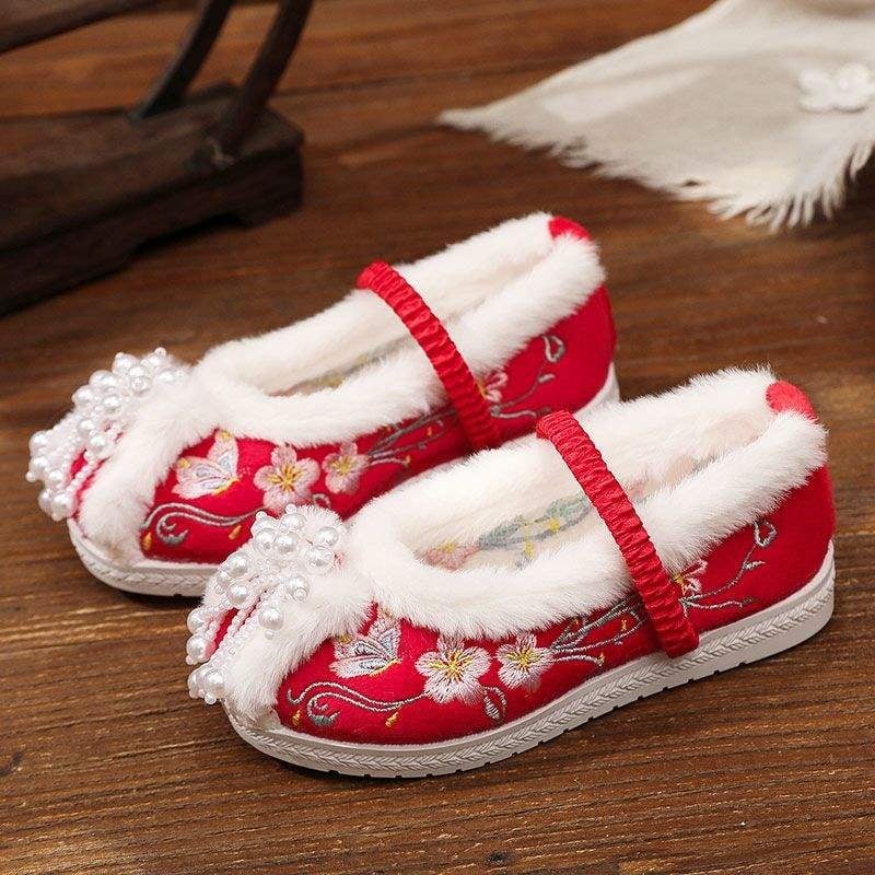 Χειροποίητα υφαντά παπούτσια, κινεζικού στυλ με τετράγωνο τακούνι, βαμβακερό πάνω μέρος, καουτσούκ σόλα, χωρίς κορδόνια