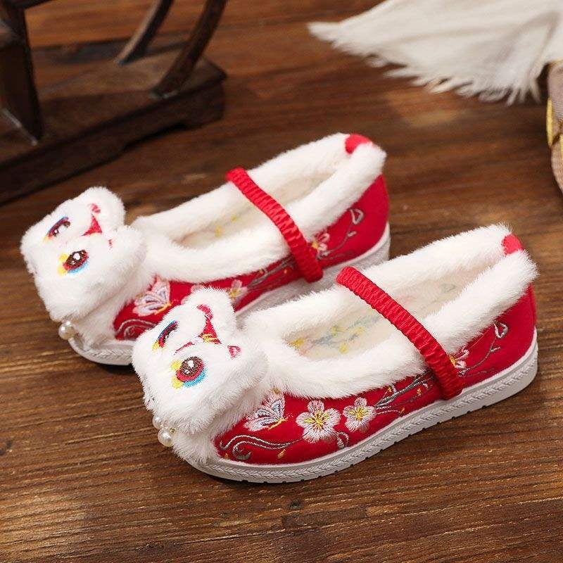 Χειροποίητα υφαντά παπούτσια, κινεζικού στυλ με τετράγωνο τακούνι, βαμβακερό πάνω μέρος, καουτσούκ σόλα, χωρίς κορδόνια