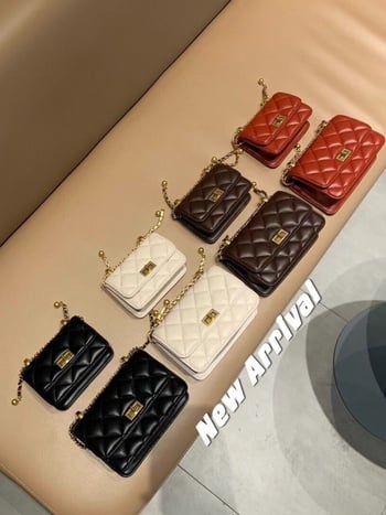 Γυναικεία PU crossbody τσάντα με αλυσίδα, τετράγωνο οριζόντιο σχήμα, κλείσιμο με λουκέτο, εσωτερικά: θήκη με φερμουάρ, θήκη για κινητό, επιπλέον θήκη με φερμουάρ