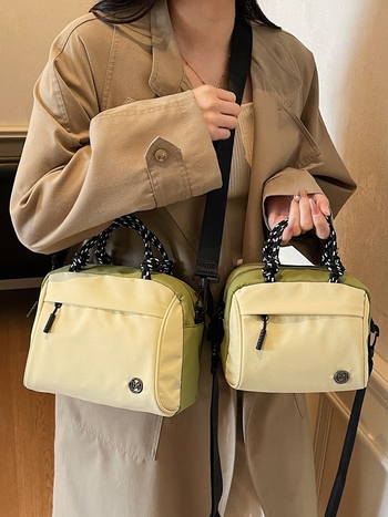 Geantă crossbody în formă de ou, pânză, fermoar, căptușeală poliester, buzunar pentru documente, curea unică