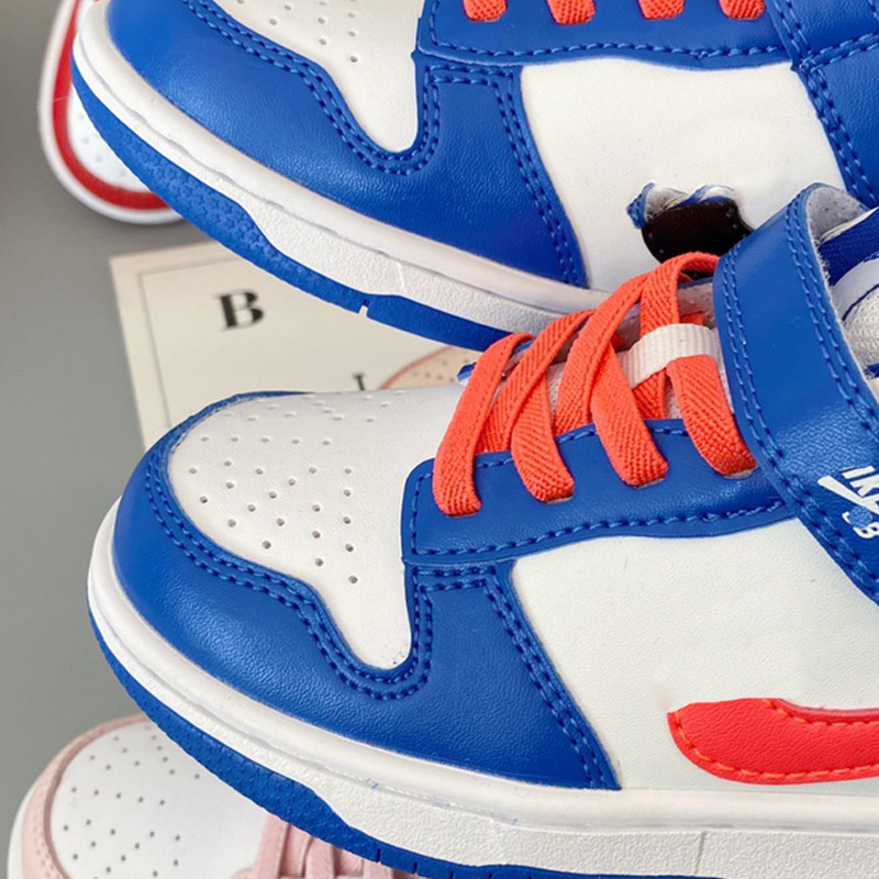 Gyerek Dunk Velcro sportcipő - valódi bőr felső rész, gumitalp, alacsony profil, hímzett részletek