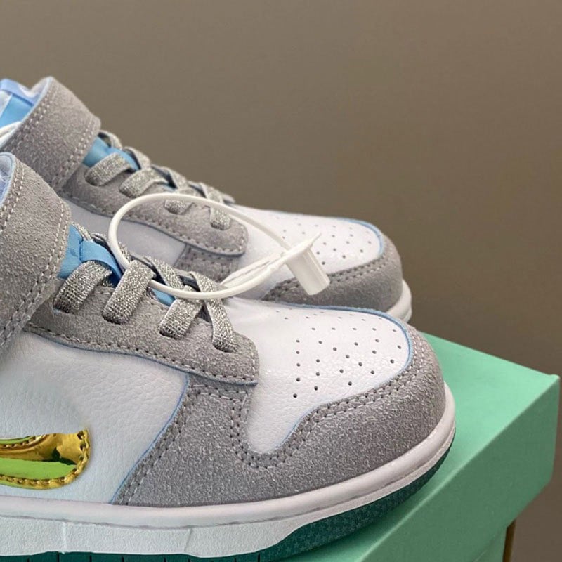 Gyerek Dunk Velcro sportcipő - valódi bőr felső rész, gumitalp, alacsony profil, hímzett részletek