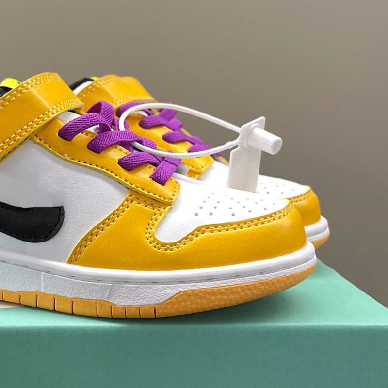 Gyerek Dunk Velcro sportcipő - valódi bőr felső rész, gumitalp, alacsony profil, hímzett részletek