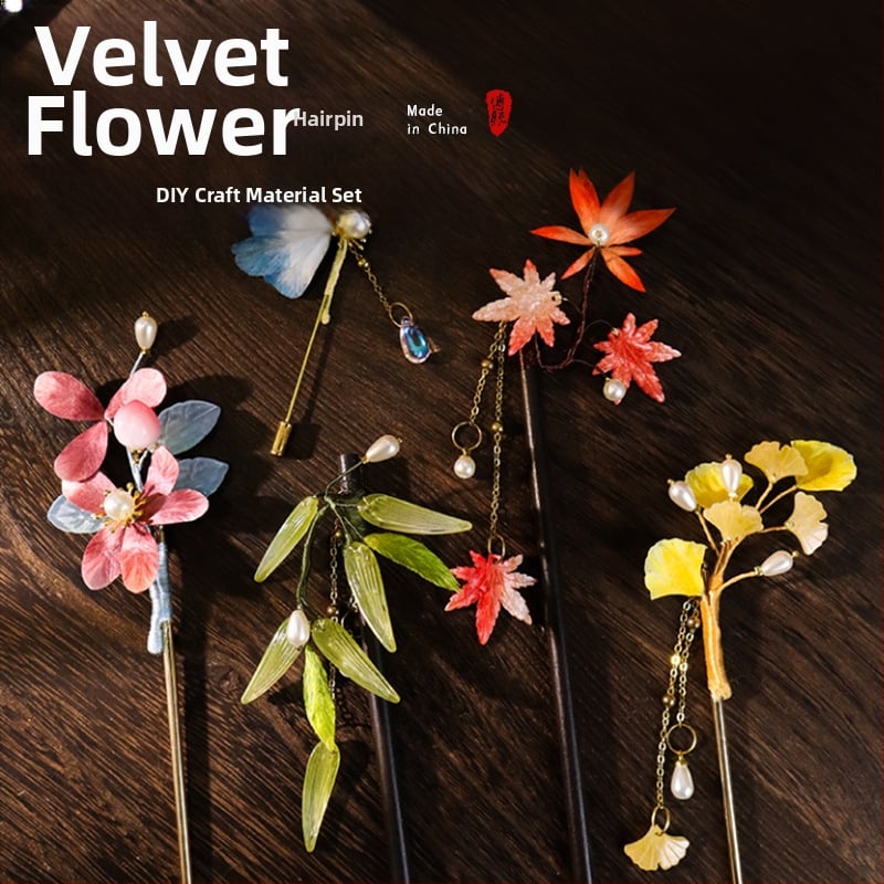 Clip de păr cu floare din velur — Set DIY de materiale, stil antic, aliaj, ambalat individual, primăvara 2025