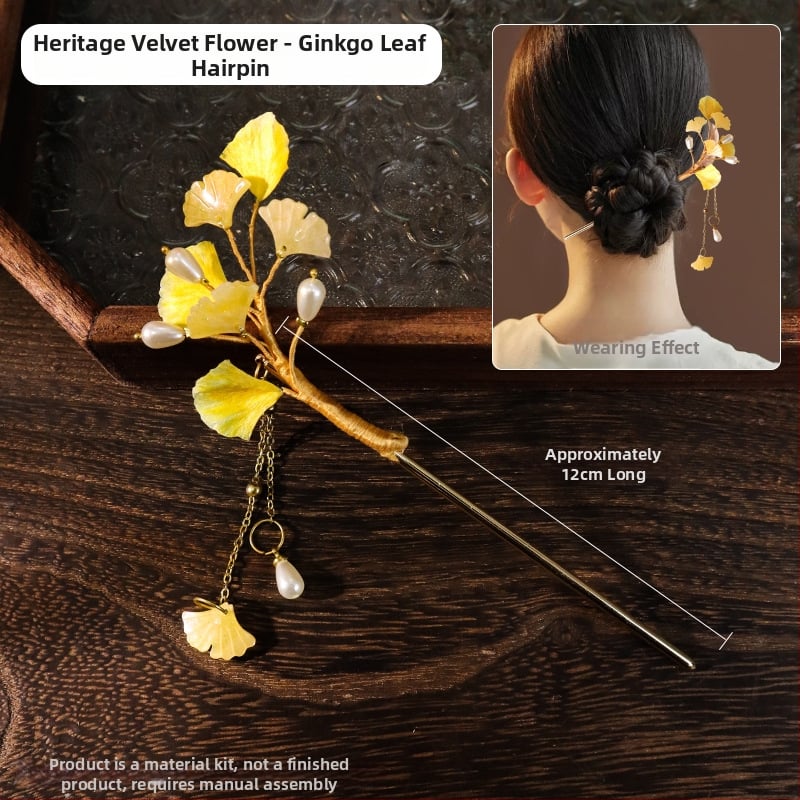 Clip de păr cu floare din velur — Set DIY de materiale, stil antic, aliaj, ambalat individual, primăvara 2025
