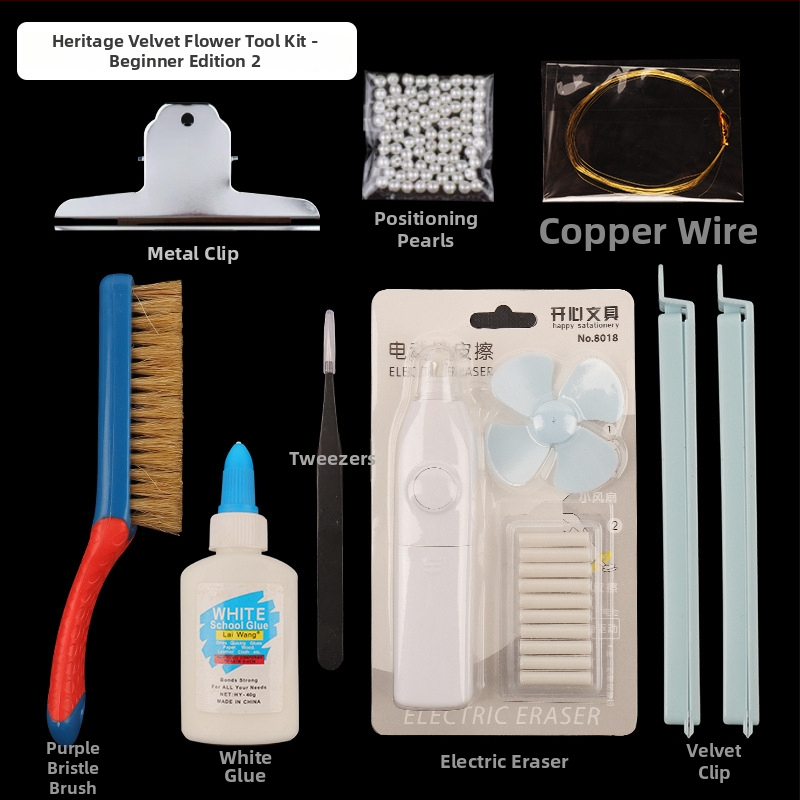 Clip de păr cu floare din velur — Set DIY de materiale, stil antic, aliaj, ambalat individual, primăvara 2025