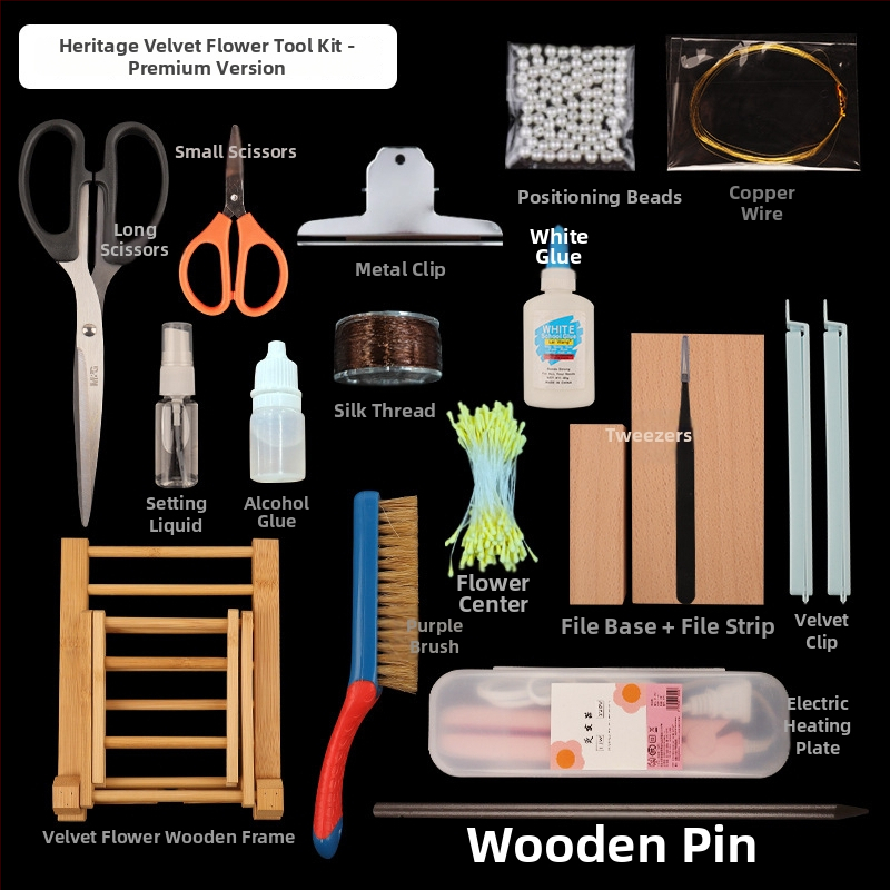 Clip de păr cu floare din velur — Set DIY de materiale, stil antic, aliaj, ambalat individual, primăvara 2025
