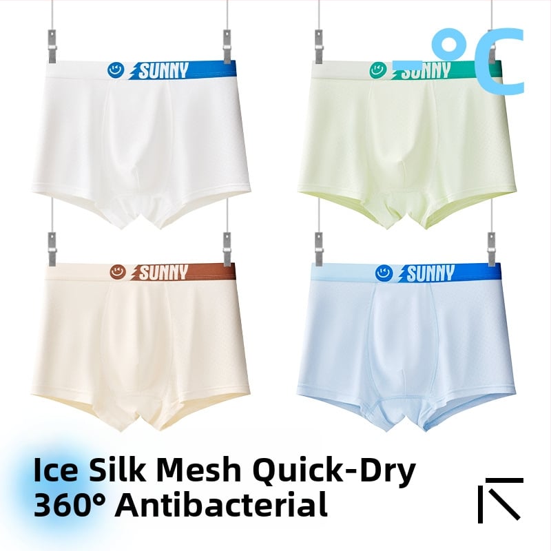 Boxeri pentru copii băieți, material Ice Silk, 85% nylon, 15% spandex, vară 2025, fără cusături